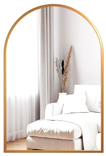 Dripex Miroir Mural Arche 60×90cm Or, Grand Miroir de Maquillage avec Cadre en Alliage d'Aluminium Idéal pour Entrée Chambre Salon Salle de Bain