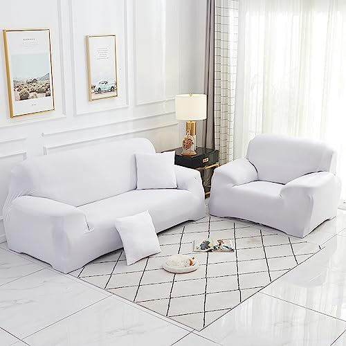 Hearda Copridivano 1/2/3/4 Posti, Elasticizzato Copridivano con Braccioli, Monocromatico Lavabile Spandex Antiscivolo Fodera Divano Protettiva per Soggiorno (3-Seater,Bianco)