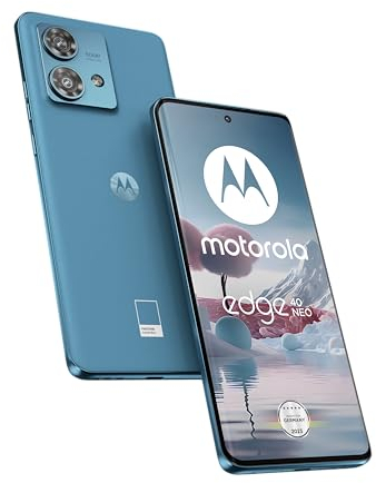 Motorola Edge40 Neo - Smartphone (pantalla 6,55 FHD+, cámara de 50 MP, 12/256 GB, 5000 mAh, Android 13) Caneel Bay, incluye funda protectora + adaptador para coche