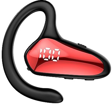 Oreillette Bluetooth à Oreille Unique, YX02 Casque Antibruit Oreille Droite avec Affichage Numérique LED, Oreillette Ouverte à Conduction Osseuse Design Ultraléger, pour (Rouge)