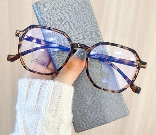 NOVESIXTDAT Gafas de Lectura de Ordenador con Bloqueo de luz Azul, Bonitas Gafas de Lectura Anti UV, Espejo de luz Plana Poligonal for Mujeres/Hombres (Color : Bean-Curd, Size : +300)