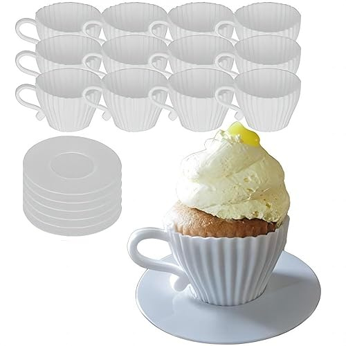 MASINIES Cupcake-Förmchen aus Silikon, antihaftbeschichtet, wiederverwendbar, langlebig, weiß, ideal für Partys und zum Basteln, 8 Stück