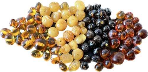 amberdog Lose Bernstein-Perlen milchig mit gebohrtem Loch – Baltischer Naturbernstein zum Auffädeln – Schmuck-Basteln, Halsketten, Armbänder, Hundekette – Made in EU
