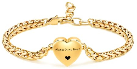 Mnicremation Urnenarmband für Asche, Herz-Medaillon, Einäscherungsarmband, Gedenkmal, verstellbare Asche, Gliederhalter, Armreif, Gliederkette, Damen – Always in my heart