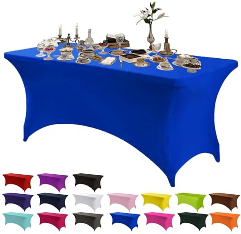 Stretchable Tablecloths,Royal Blue Spandex Fitted Tablecover 6ft Washable Stretch Spandex Table Cover Fitted for Rectangle Table,Universal Elastic Spandex TableCover for Wedding Banquet Holiday Party