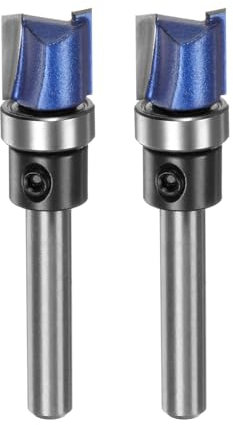 sourcing map 2pcs Pattern Flush Trim Router Bit 1/4 Shank 15/32 Cutting Length 1/2 Cutting Dia with Top Bearings Straight Precise Cutting Woodworking Milling Cutter Tool for Trimming