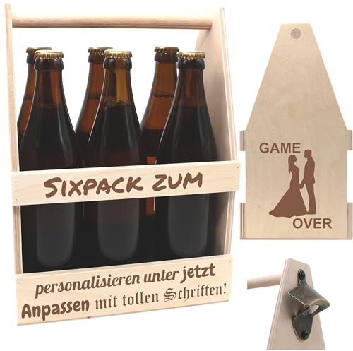 JUNGGESELLEN-Bierträger personalisiert Sixpack Flaschenträger Bierträger aus Holz mit Gravur Männerhandtasche mit Namen Hochzeitsgeschenk Junggesellenabschied Trauzeugengeschenk Biergeschenk
