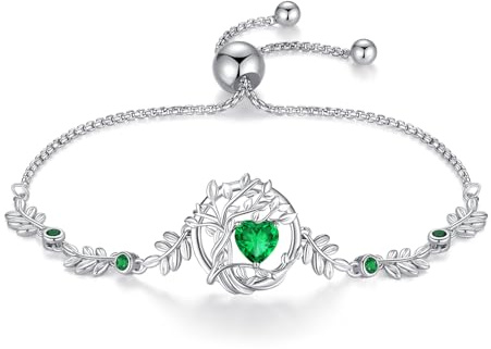 FANCIME Arbre de Vie Pierre de Naissance Bracelet pour Femme | Argent Sterling 925, Bracelet Bolo, Anniversaire Noël Fête des Mères Anniversaire de Naissance Cadeau pour Femme Elle