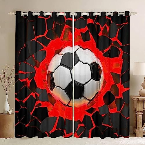 Schattierung Vorhänge Junge Kreativer Fußball 3D Druck 2Er Set Isolierung Schalldichte Kinder Gardinen Blickdicht Mit Ösen Vorhang Fenster Für Wohnzimmer Schlafzimmer Balkon -4B1D3J6X9U9