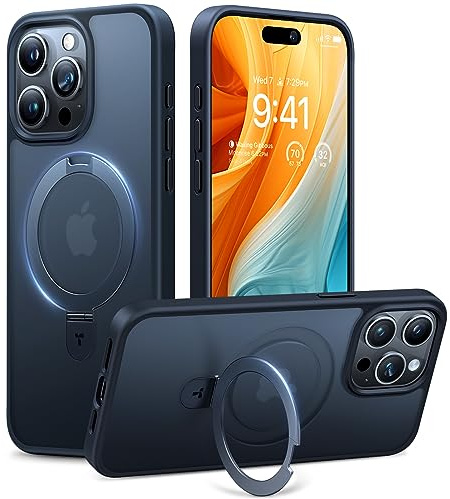 TORRAS Ostand Q1 Guardian für iPhone 16 Pro Hülle für MagSafe (Unsichtbarer Ständer, Nr.1 Magnetkraft,Umfassender Militärischer Schutz) Handyhülle iPhone 16 Pro Case All-in-One Schwarz | Unsichtbarer Aluminium-Ständer · 38 N56-Magnete · 3,66 m Fallschutz · 3D-Nappa-Haptik · fingerabdruckarm