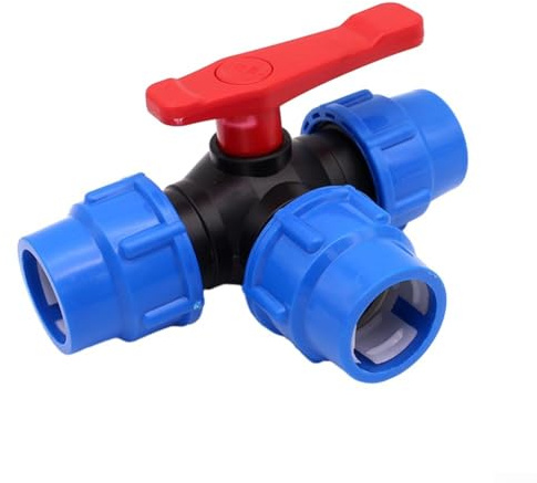 Eawfgtuw Water Pipe Plumbing Fittings, 20/25/32/40/50mm Female Tee, PE Plastic Pipe Connector, Pipe 3 Way Ball Valve for Outside Tap Connection, Garden Hose Pipe Connection, Black+Blue(20mm)