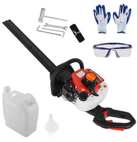 funrautz Cortasetos de gasolina de 26 cc, cortasetos inalámbrico con hoja de corte de 60 cm y motor de 740 W, cortador de setos con cuchillas de doble acción y arranque rápido, forma fácilmente tu