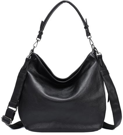 ITALYSHOP24 OBC Damen Tasche XXL Shopper Hobo Bag Schultertasche Crossbody Umhängetasche Beuteltasche Handtasche Crossover Leder Optik Schwarz V1