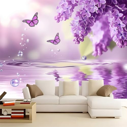Fotomurales Flores lilas 350 x 256 cm Murales moderna de Púrpura Papel pintado tejido no tejido Decoración de Pared decorativos Murales moderna Disen