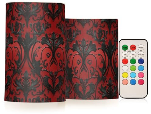 Amooorous Juego de 2 velas de té sin llama con espinas vintage rojas y negras, estilo gótico, realistas, sin llama, luces electrónicas LED con purpurina para baterías de ventana