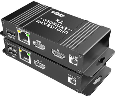 Nsssunnre 4K 60Hz -Kompatibler KVM-Extender über IP Rj45 Cat6 USB-Ethernet-Extender 60m/196FT für NVR-Kameraüberwachung EU-STECKER