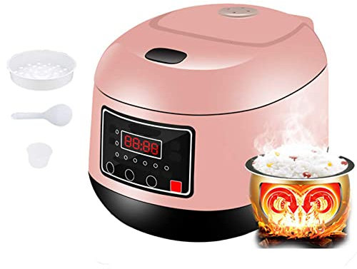Cuociriso Elettrico da 3 Litri con cestello per Vapore e risciacquo, Mini cuociriso Portatile, Antiaderente, Cottura Rapida in 15 Minuti, Riscaldamento, Mantenimento in Caldo, per 2-4 Persone, Rosa