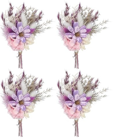 PATIKIL 4 Pz Mini Bouquet di Fiori Secchi con Stelo Viola/Bianco | Erba Delle Pampas Fiori di Campo Naturali, Decorazione Fiore Del Pianta Floreale Boho, per Artigianato