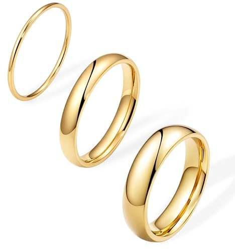 Size 8 Gold Stackable Band Rings for Women, Plain Simple Thin Minimalist 14K Gold Plated Round Rings Set for Stacking, Non Tarnish Engagement Statement Ring Comfort Fit 3Pcs 1mm 3mm 5mm