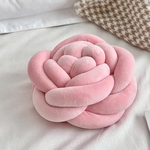 Ueiwffzo Knotenkissen, Rundes Kissen, Rose Dekokissen Knoten Gewebtes Plüschkissen Kissen, Sofakissen Bodenkissen Füllkissen Kopfkissen Für Wohnzimmer Deko Kinderzimmer (Rosa,28 * 28 * 13cm)