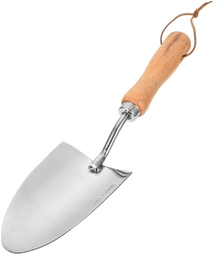 Petite Désherbage Inoxydable Pelle de Acier pour Jardin en Plantation | Manche en Bois Ergonomique, Usage Polyvalent au Jardin, Finition Argenté, Outil pour Amis et Familles