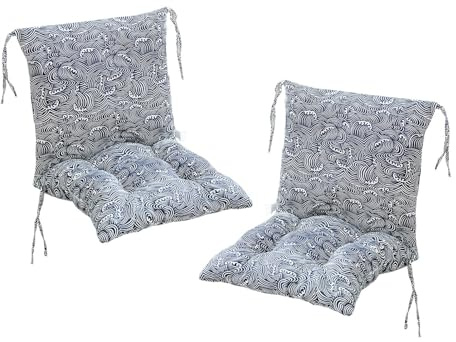 FYCYGG Kissen mit Rückenlehne, Satz von 2 Gartenkissen 40cmx80cm, Bequem und Bunt für Den Innen und Außenbereich(Navy White)