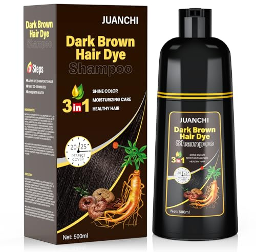 Dark Brown Hair Dye Shampoo 3 in1, Dark Brown Shampoo Hair Dye for Gray Coverage, Natural Color for Women Men, Herbal Formula, Ammonia-free, Lasts 30 Days, 500ml (16.90 oz)