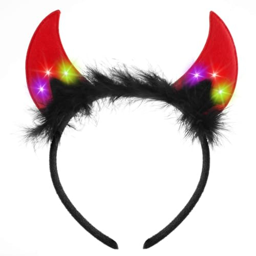 Alaoo Schwarz Teufelshörner Haarreif, Leuchtender Teufel Stirnband - Leuchtet im Dunkeln, hörner Stirnband Mit Teufelsohren Leuchtende für Damen Herren Halloween Karnevals Fasching Accessoires