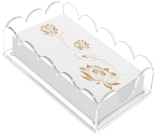Acrylic Napkin Holder, Clear Scalloped Guest Towel Holder Tray for Bathroom | Rectangle Paper Hand Towel Organizer for Weeding, Kitchen, Hotel, Party. Disposable Guest Napkin Holder, 9.1x5.1x2.4 Inch