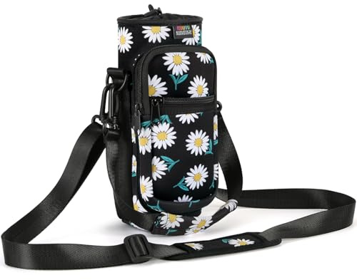 Nuovoware Bolsa portabotellas, 750 ml, Margarita Negra | Correa ajustable para el hombro, 2 bolsillos, funda de neopreno, para senderismo, viajes y acampada