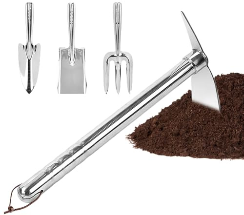Kit D'Outils De Jardinage - Binette en Acier Inoxydable pour Transplantation,Ensemble Portable de 4 Outils pour Pelouse Potager Balcon Terrasse avec Aération du Sol et Aménagement Extérieur