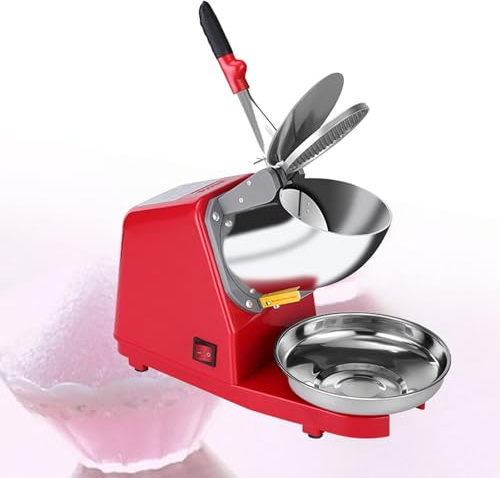 Electric Ice Crusher Shaver Stainless Steel Snow Cone Maker for Ice Cream, Cold Drinks, Fruit Desserts, and Cocktails with Dual Stainless Steel Blades