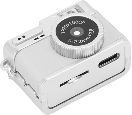 Asixxsix Mini nyckelringskamera, 1080P FHD retro digitalkamera med 0,96 tums färgskärm, 64 GB kort, 4 filter, LED-ljus, typ C-port, för inspelning på resor och studier (WHITE)