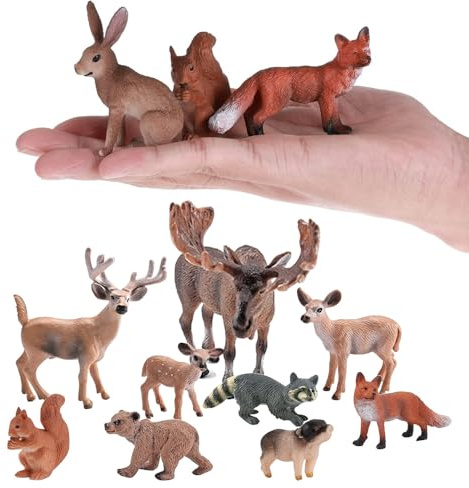 ZDQC 10 Stück Waldtiere Figuren, Tierfiguren, Woodland Animals, Weihnachtliche Tierfiguren, Rentier Figuren, Hirsch Modell, Weißwedelhirsch
