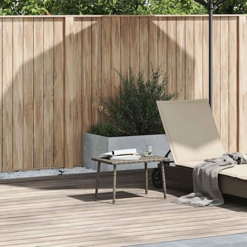 QUAHEAS Garten-Couchtisch Rechteckig Grau 60x40x37 cm, UV-beständiges Poly Rattan, pulverbeschichteter Stahlrahmen, langlebiger Outdoor Beistelltisch für Terrasse, Balkon