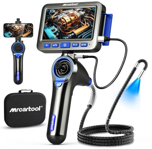 360° Articulating Borescope for Mechanic Automotive HVAC Wall Inspection | 6.2mm HD Endoscope Inspection Camera with Light, IP67 Waterproof Probe, 5 IPS Screen, 3.3FT Semi-rigid Snake Cable