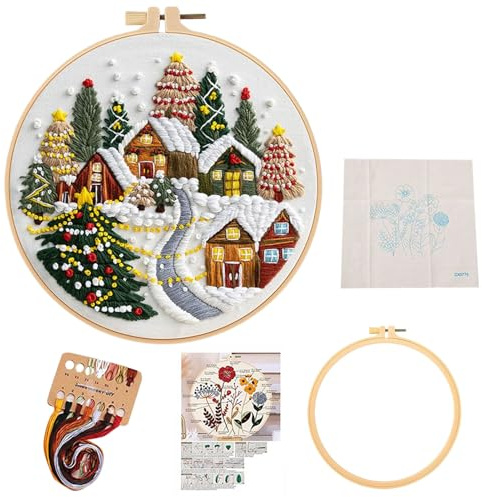 Jukeoiu Weihnachtsstickmuster,Weihnachtsdekoration Stick-Set für Anfänger | Bastelbedarf Home Decor mit Fäden & Nadeln,Geschenk für Erwachsene Kinder Frauen Kunstprojekte