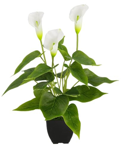 Hperu Artificial Potted Calla Lily Plant, Elegant White Flowers for Outdoor Indoor Garden, Patio and Home Decoration, Lifelike Silk Arrangement