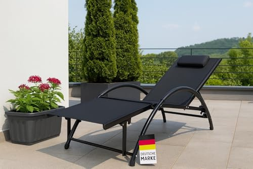 Gardissimo Sonnenliege Karin schwarz, verstellbare Rückenlehne | Verstellbares Kopfteil, Verstellbares Fußteil, Für Balkon Terrasse Camping Garten