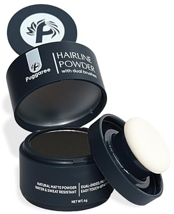 Puggaree Hairline Powder – Root Touch Up Hair Color for Gray Coverage, Bald Spot Concealer Hair Powder for Women & Men, Long-Lasting Root Cover Powder, Natural Looking Hairline Fill（#02 Black）