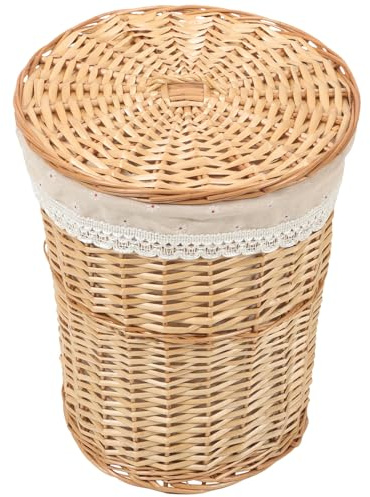 RUNROTOO Cesto Portabiancheria Intrecciato 13.8X13.8X13.8 Pollici Coperchio in Vimini, Contenitore Multifunzionale per Asciugamani e Teli da Bagno, Adatto per Hotel e Ambienti Domestici