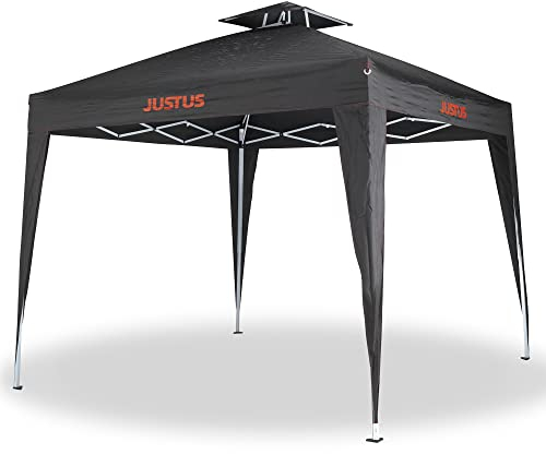 JUSTUS Grillpavillon, faltbare Outdoor Überdachung für den Garten, einfacher und schneller Aufbau, Spezialabdeckung aus Polyester, 250 x 250 x 260 cm, Schwarz