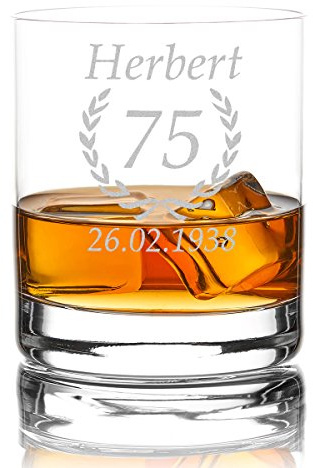 polar-effekt Whiskyglas Personalisiert 320 ml Trink-Glas für Whiskey, Rum und Scotch - Geschenk-Idee für Männer - Motiv-Gravur Jubiläum Ährenkranz