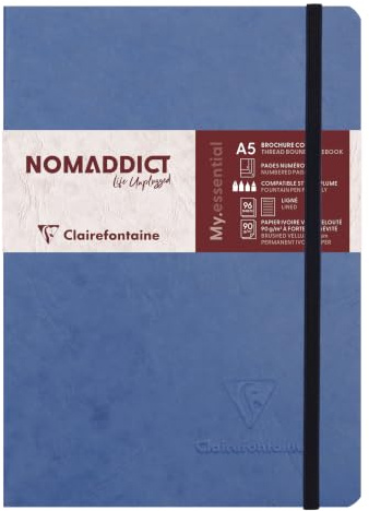 Clairefontaine 793464C Notizbuch AgeBag My Essentials, DIN A5, 14,8 x 21 cm, 96 Blatt, liniert, nummeriert, 90g, 1 Stück, blau