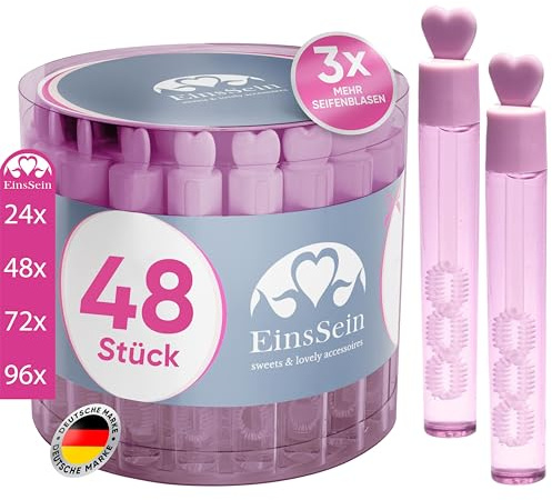 EinsSein 48x Seifenblasen Hochzeit Lovegläschen Set rosa | Gastgeschenke für die goldene Hochzeit Taufe Geburtstag Valentinstag Verlobung Party| Hochzeitsseifenblasen mit Freudentränen kombinieren |