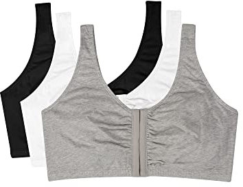 Fruit of the Loom Women's Front Close Builtup Sports Bra, Opaque, Black/White/Heather Grey 3-Pack, 36 (Pack of 3)
