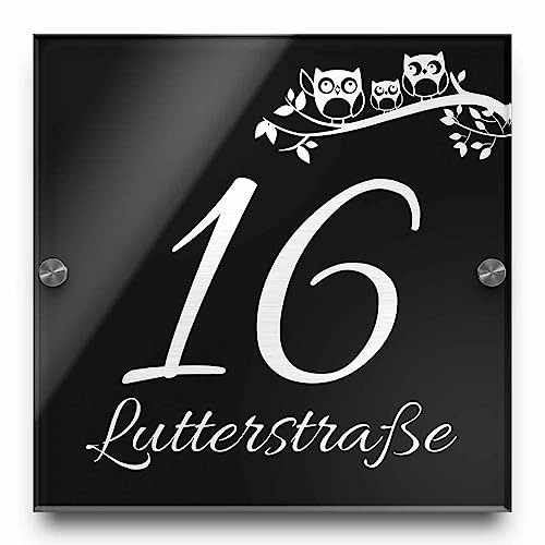 Edle Hausnummer | Türschild Gravur Motive aus Acrylglas Eingangsschild 23x23 cm