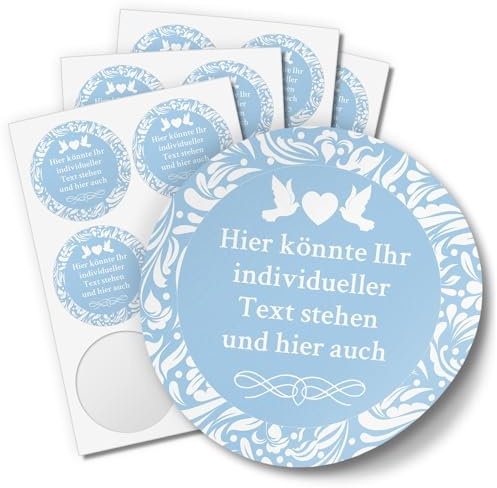 24 PERSONALISIERTE runde Etiketten zur Hochzeit mit Motiv: Hell Blau - Ihre Aufkleber online selbst gestaltet, ganz individuell