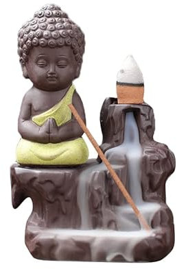 Mayco Bell Bruciatore di incenso riflusso Torre Coni Sticks Holder Ceramica Porcellana Buddha Monk Ash Catcher Giallo