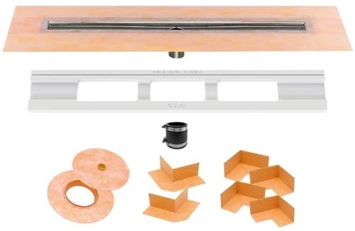 Schluter Kerdi Line Shower Drain with 68 Stainless Steel Channel Body and Waterproof Kerdi Collar - For Showers & Wet Rooms - Off-set and Center Outlets - KL1V60E170